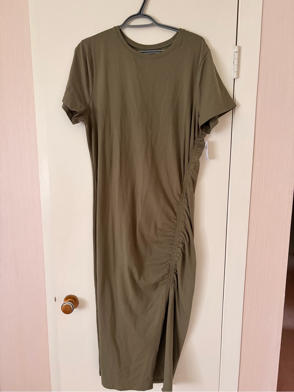Old Navy Olive Green Side-Ruched Midi Dress